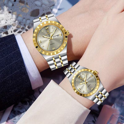 Luxury Gold & Silver Couple Watch Set – His & Hers Quartz Watches