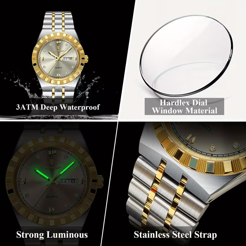 Luxury Gold & Silver Couple Watch Set – His & Hers Quartz Watches