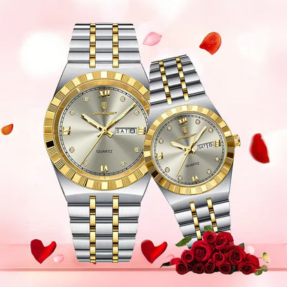 Luxury Gold & Silver Couple Watch Set – His & Hers Quartz Watches