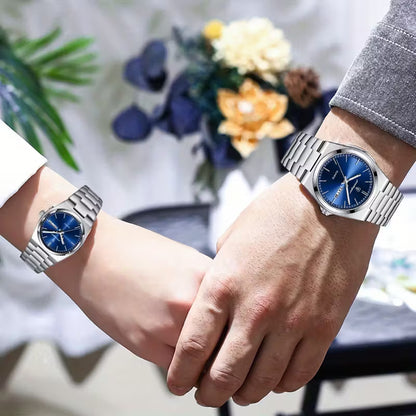 Luxury Blue Dial Couple Watch Set – Stainless Steel His & Hers Quartz Watches