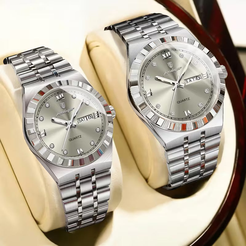 Luxury Gold & Silver Couple Watch Set – His & Hers Quartz Watches