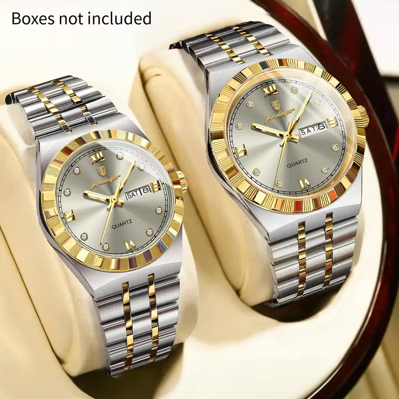 Luxury Gold & Silver Couple Watch Set – His & Hers Quartz Watches