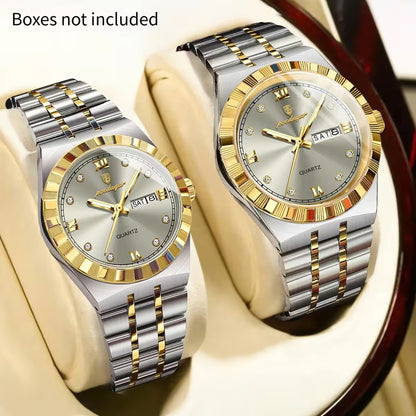 Luxury Gold & Silver Couple Watch Set – His & Hers Quartz Watches